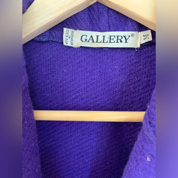 Vintage 80s 90s Gallery 100% Wool Purple Oversized Fringe Blanket Coat M - Picture 5 of 14